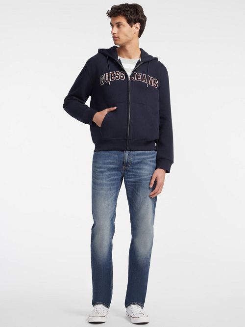 Guess Chenille Patch Zip-Up Hoodie Blauw | GUESS-SN31486