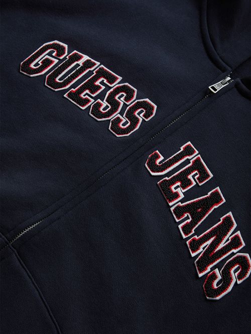 Guess Chenille Patch Zip-Up Hoodie Blauw | GUESS-SN31486