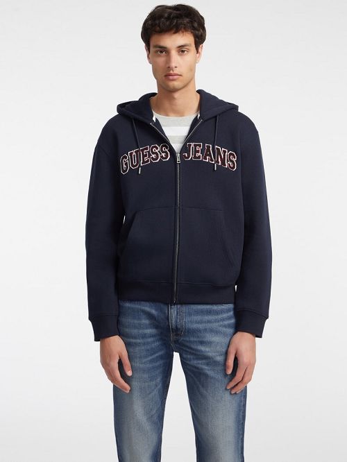 Guess Chenille Patch Zip-Up Hoodie Blauw | GUESS-SN31486