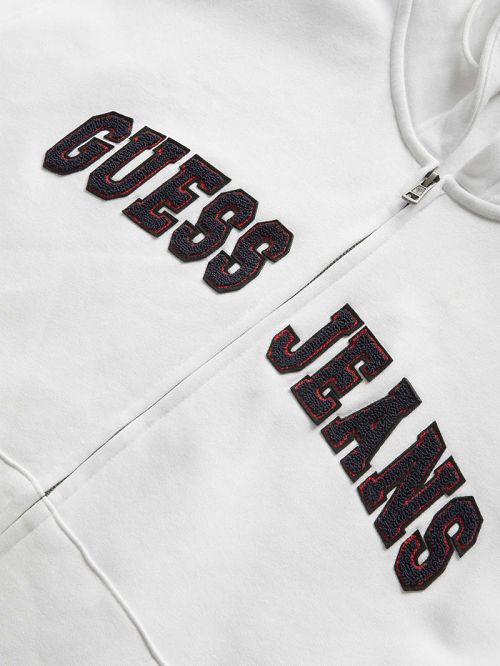 Guess Chenille Patch Zip-Up Hoodie Wit | GUESS-SN30787