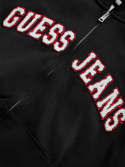 Guess Chenille Patch Zip-Up Hoodie Zwart | GUESS-SN30789