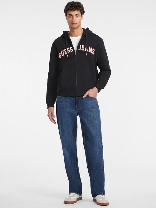 Guess Chenille Patch Zip-Up Hoodie Zwart | GUESS-SN30956