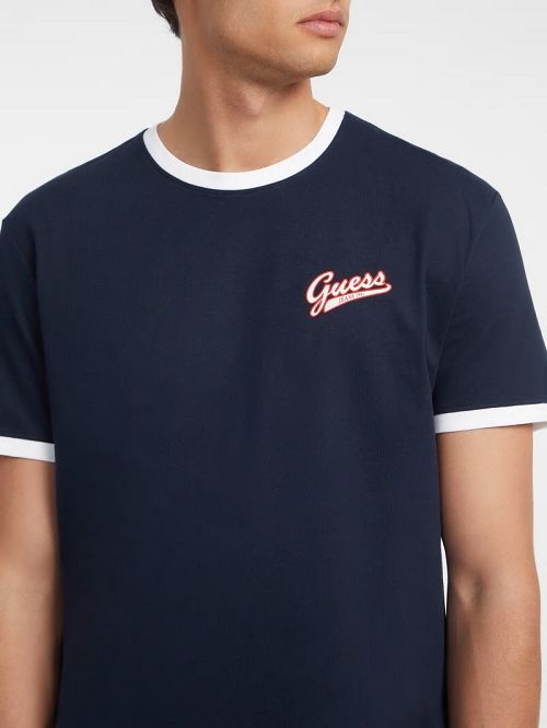 Guess Chest Script Logo Tee Blauw | GUESS-SN30509