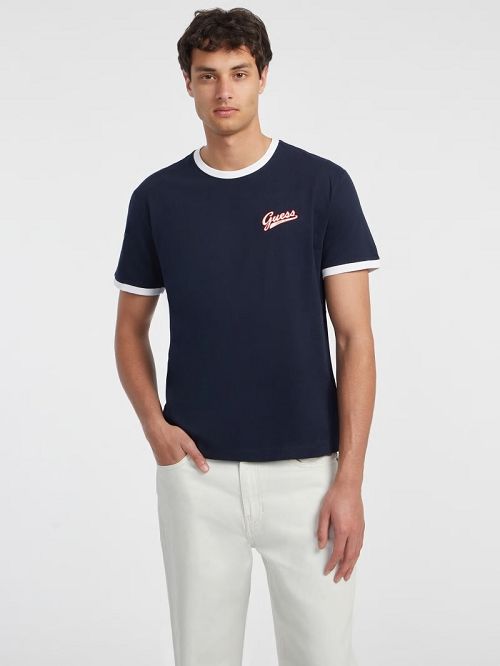 Guess Chest Script Logo Tee Blauw | GUESS-SN30509