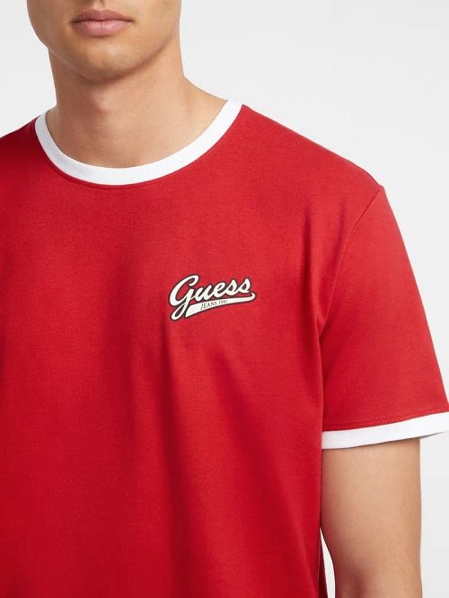 Guess Chest Script Logo Tee Rood | GUESS-SN30650