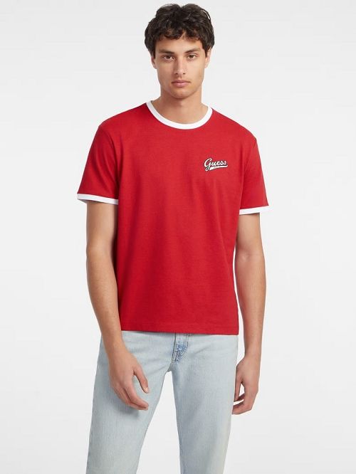 Guess Chest Script Logo Tee Rood | GUESS-SN30650