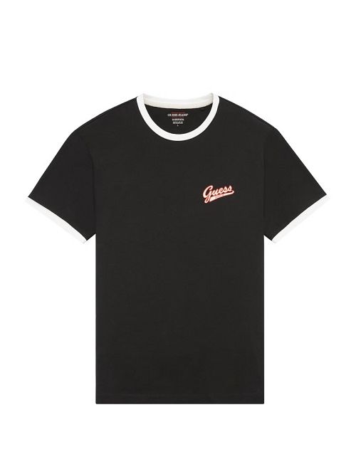 Guess Chest Script Logo Tee Zwart | GUESS-SN30584
