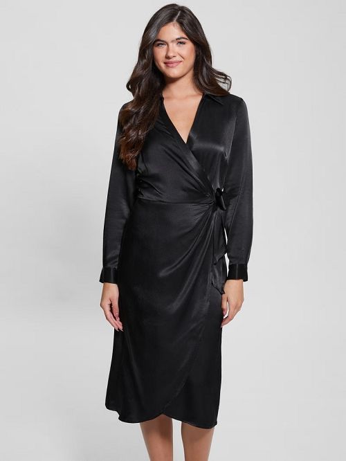 Guess Clara Wrap Dress Zwart | GUESS-SN27039