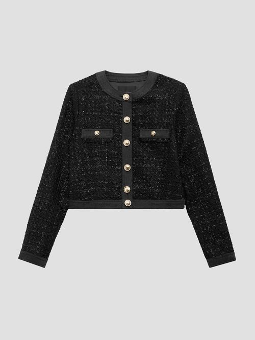 Guess Clarissa Metallic Tweed Jacket Zwart | GUESS-SN27897
