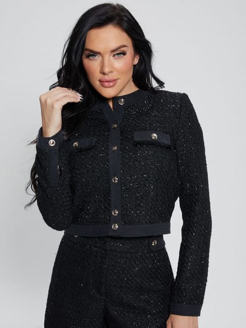 Guess Clarissa Metallic Tweed Jacket Zwart | GUESS-SN27897
