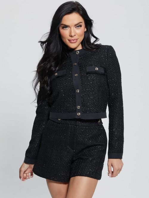 Guess Clarissa Metallic Tweed Jacket Zwart | GUESS-SN27897