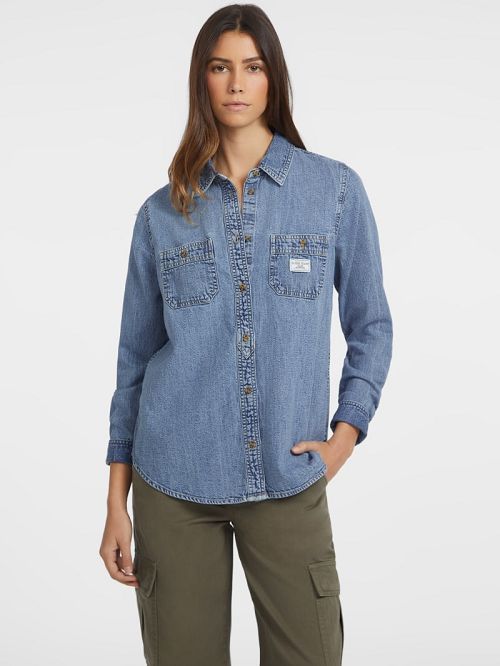 Guess Classic Long-Sleeve Denim Shirt Blauw | GUESS-SN26656