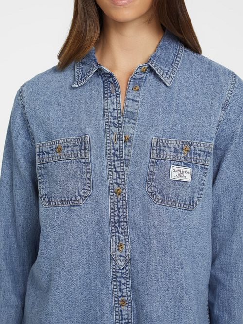 Guess Classic Long-Sleeve Denim Shirt Blauw | GUESS-SN26656