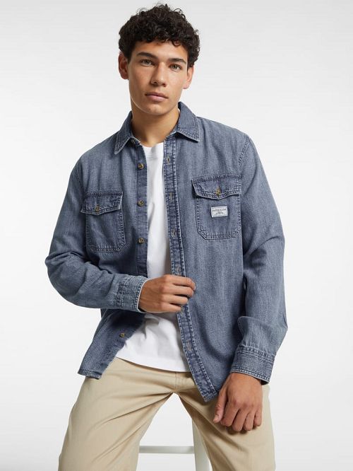 Guess Classic Long-Sleeve Denim Shirt Blauw | GUESS-SN31109