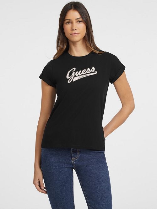 Guess Classic Script Logo Tee Zwart | GUESS-SN27206