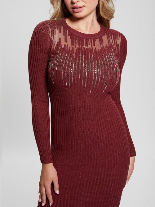 Guess Claudine Shimmer Sweater Dress Rood | GUESS-SN26913