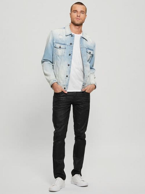 Guess Coated Denim Tapered Zip Jeans Zwart | GUESS-SN30429