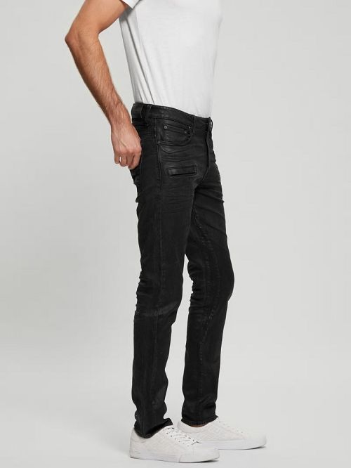 Guess Coated Denim Tapered Zip Jeans Zwart | GUESS-SN30429