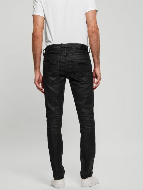 Guess Coated Denim Tapered Zip Jeans Zwart | GUESS-SN30429