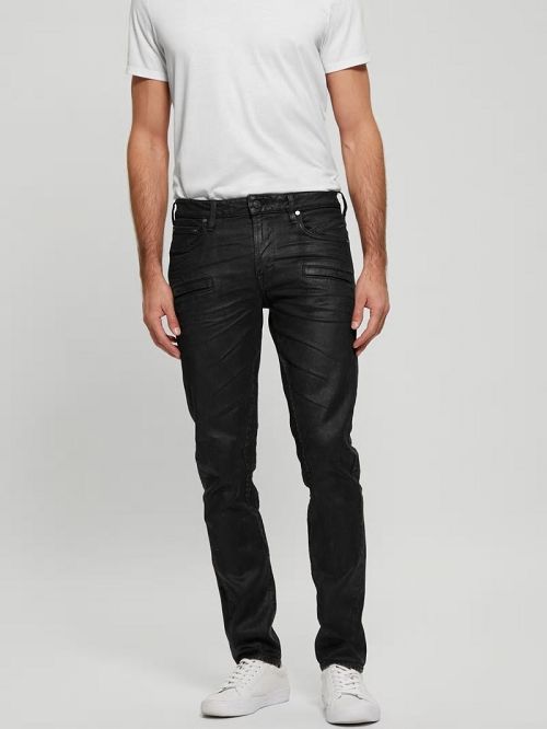 Guess Coated Denim Tapered Zip Jeans Zwart | GUESS-SN30429