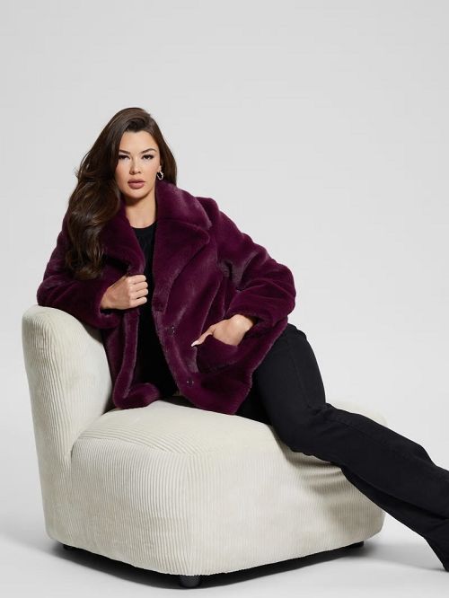 Guess Corinne Faux-Fur Coat Paars | GUESS-SN27961
