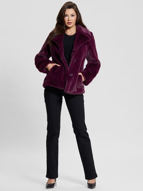 Guess Corinne Faux-Fur Coat Paars | GUESS-SN27961
