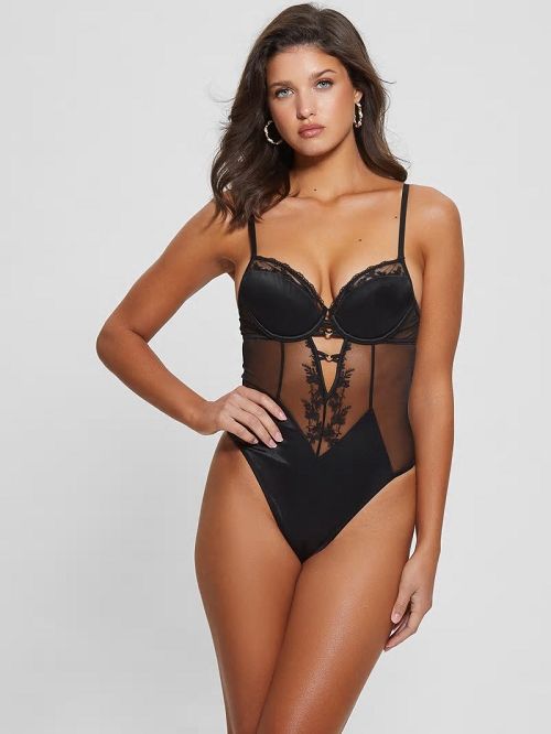 Guess Corynn Quattro G and Lace Bodysuit Zwart | GUESS-SN28599