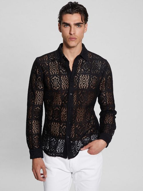 Guess Craft Crochet Shirt Zwart | GUESS-SN31263