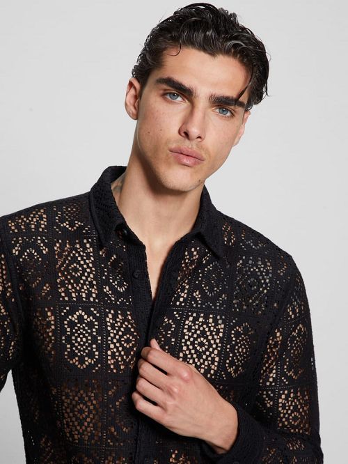 Guess Craft Crochet Shirt Zwart | GUESS-SN31263