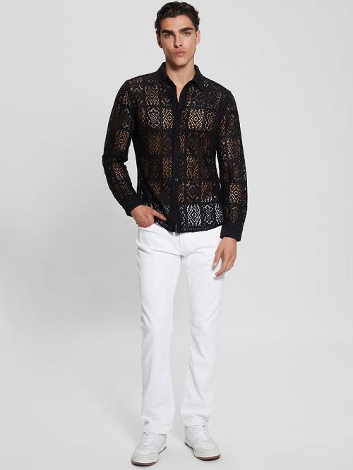 Guess Craft Crochet Shirt Zwart | GUESS-SN31263