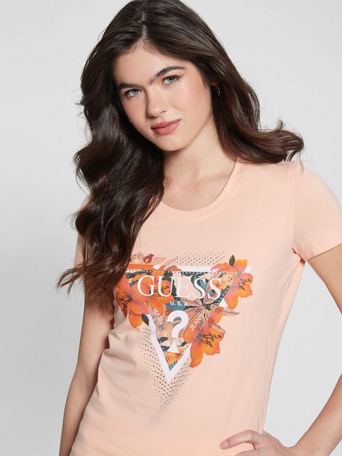 Guess Crewneck Flowers Icon Tee Roze | GUESS-SN27051