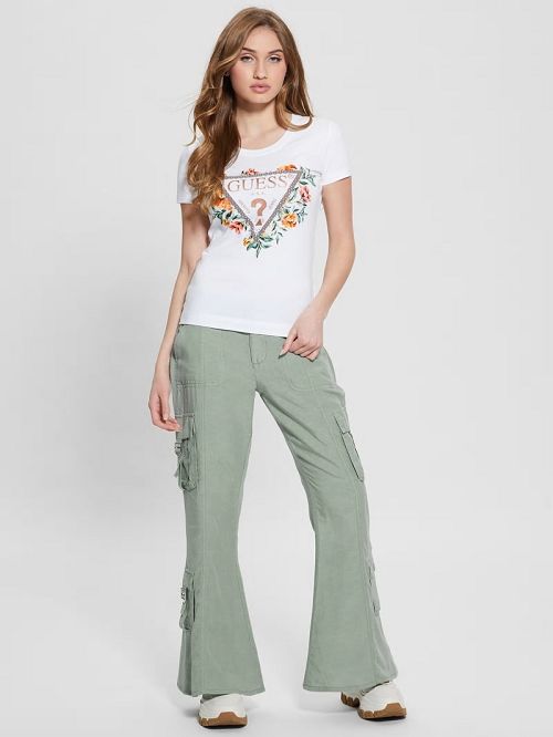 Guess Crewneck Flowers Icon Tee Wit | GUESS-SN27064