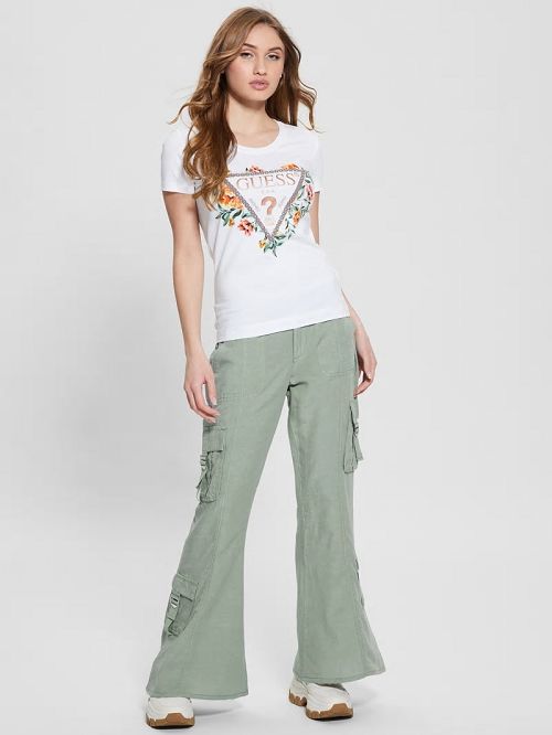 Guess Crewneck Flowers Icon Tee Wit | GUESS-SN27064