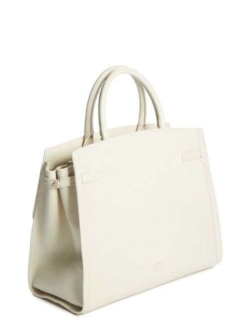 Guess Cristina Leather Medium Satchel Beige | GUESS-SN29277
