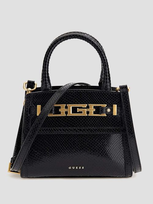 Guess Cristina Small Leather Satchel Zwart | GUESS-SN28746