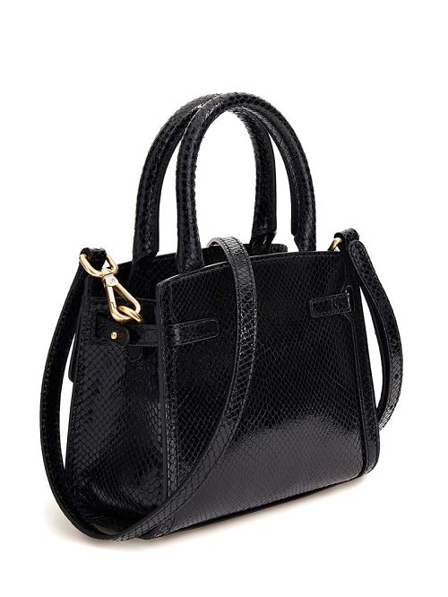 Guess Cristina Small Leather Satchel Zwart | GUESS-SN29232