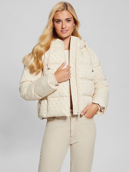 Guess Daisy Quattro G Puffer Jacket Beige | GUESS-SN28034
