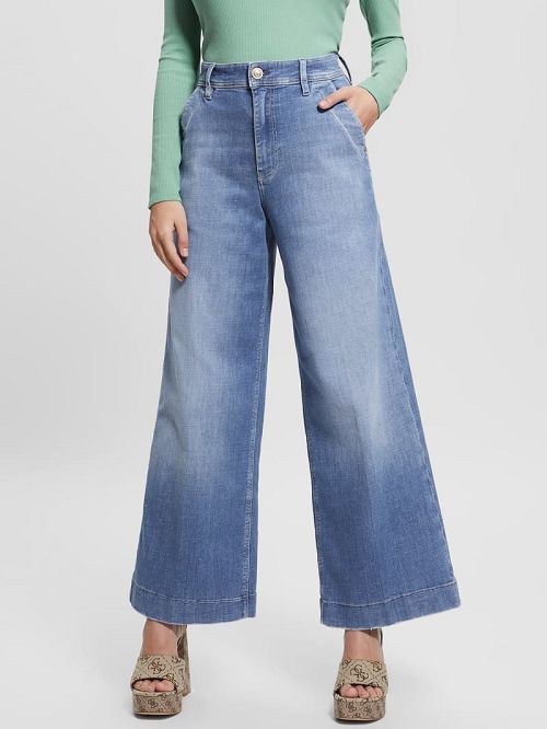 Guess Dakota Cropped Wide-Leg Jeans Blauw | GUESS-SN26552