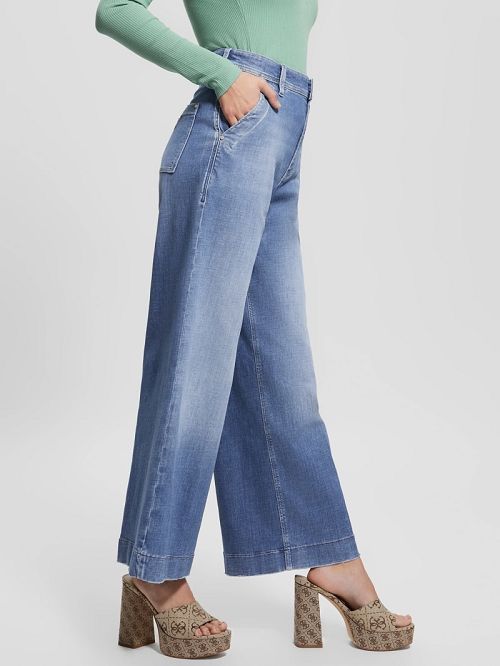 Guess Dakota Cropped Wide-Leg Jeans Blauw | GUESS-SN26552