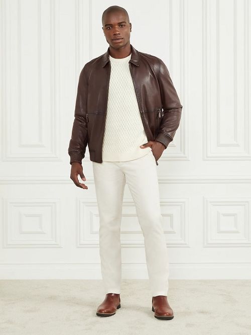 Guess Dark Edges Leather Jacket Bruin | GUESS-SN30842