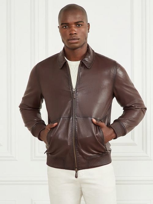 Guess Dark Edges Leather Jacket Bruin | GUESS-SN30842