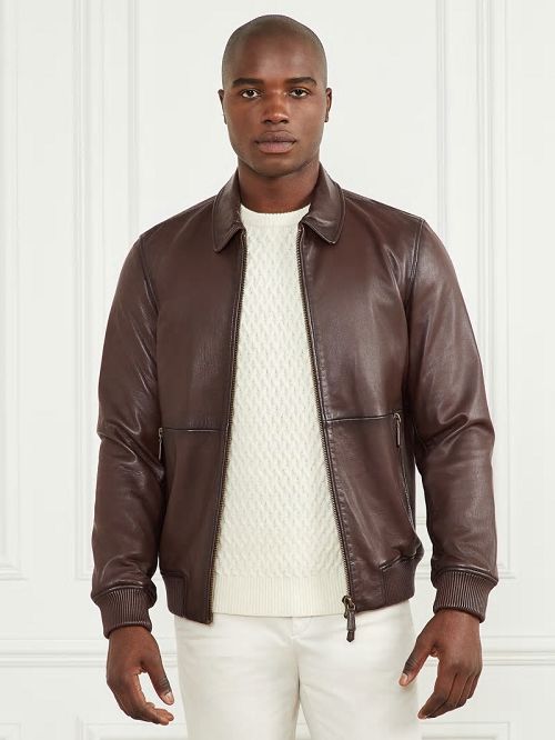 Guess Dark Edges Leather Jacket Bruin | GUESS-SN30842