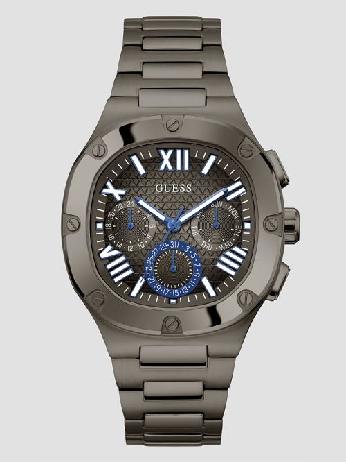 Guess Dark Silver-Tone and Blue Multifunction Watch Zwart | GUESS-SN31616
