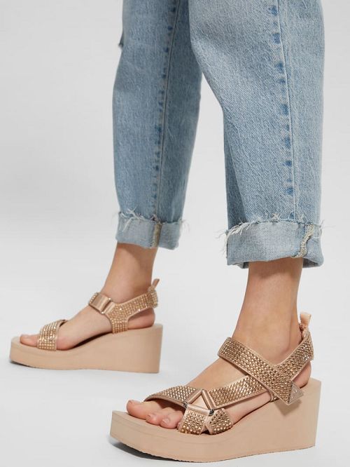 Guess Dawsin Rhinestone Wedges Beige | GUESS-SN29681