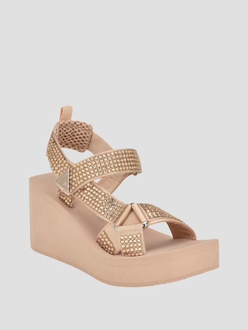 Guess Dawsin Rhinestone Wedges Beige | GUESS-SN29681