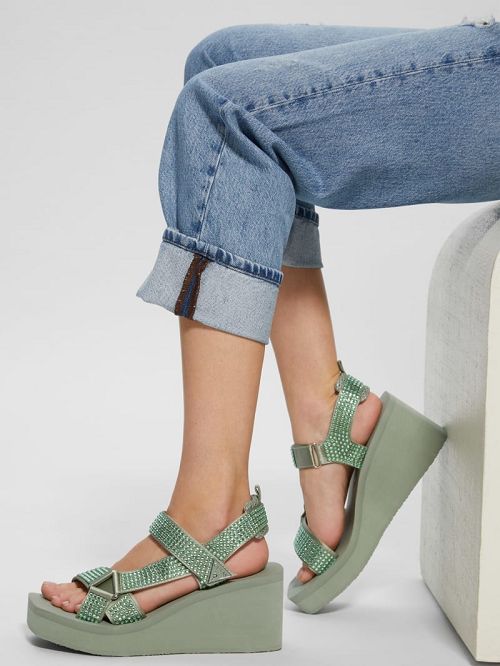 Guess Dawsin Rhinestone Wedges Groen | GUESS-SN29675