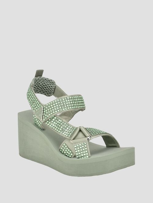 Guess Dawsin Rhinestone Wedges Groen | GUESS-SN29675
