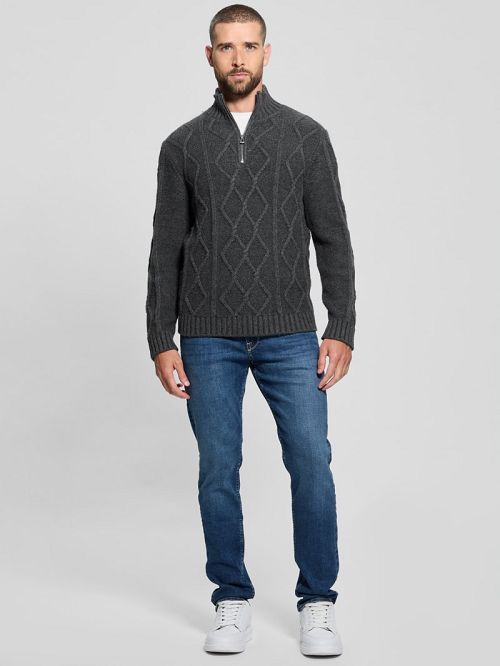 Guess Diamond Cable-Knit Half-Zip Sweater Grijs | GUESS-SN30816