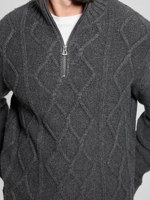 Guess Diamond Cable-Knit Half-Zip Sweater Grijs | GUESS-SN31043