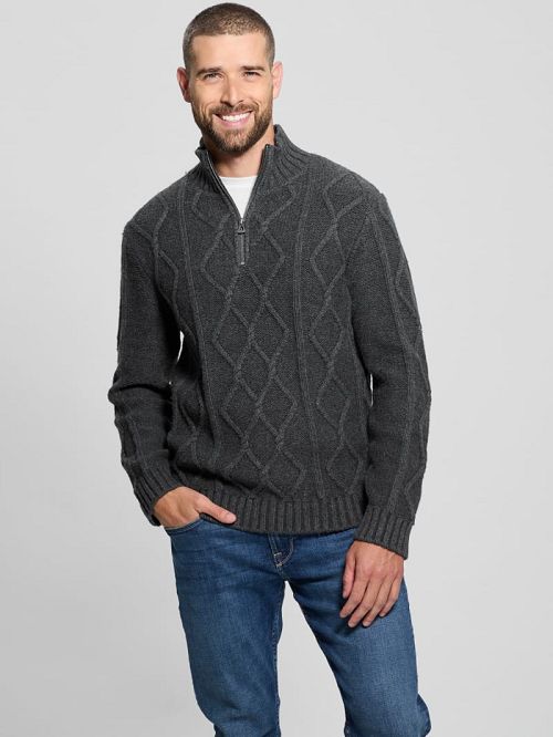 Guess Diamond Cable-Knit Half-Zip Sweater Grijs | GUESS-SN31043